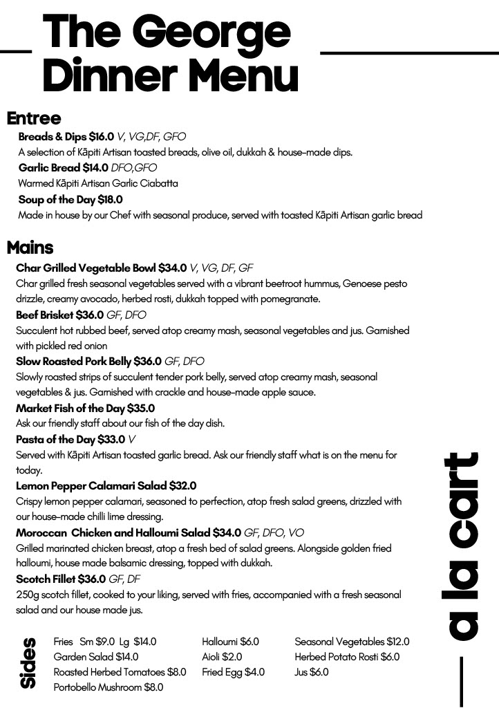 Menu - The George Cafe